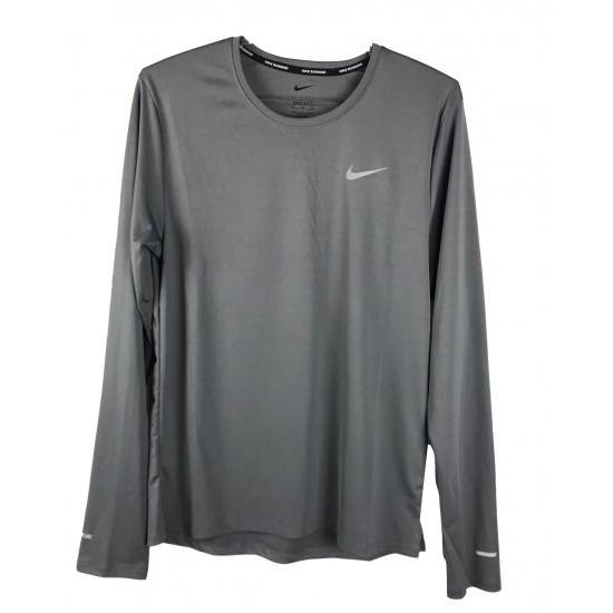 CAMISETA NIKE MANGA LONGA DRI-FIT MILER - CINZA